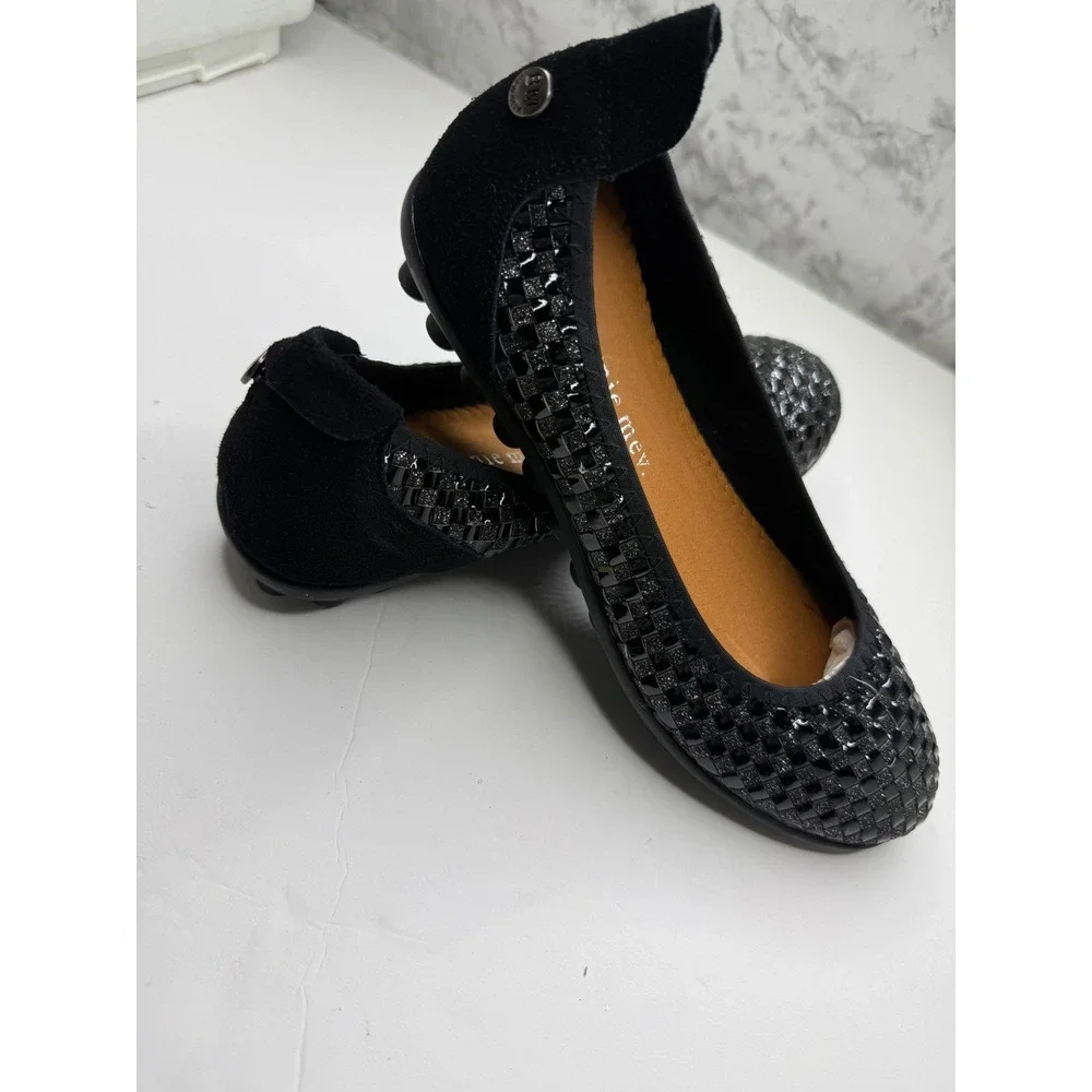 Bernie Mev Catwalk Black Glitter Woven Elastic Ballet‎ Flats Womens Size 38 EU